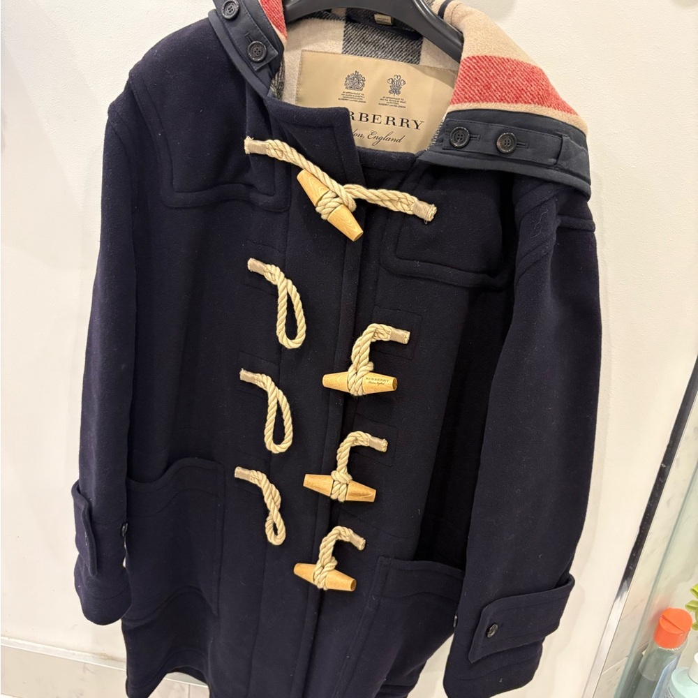 Burberry Navy Duffle Coat with Beige Accents